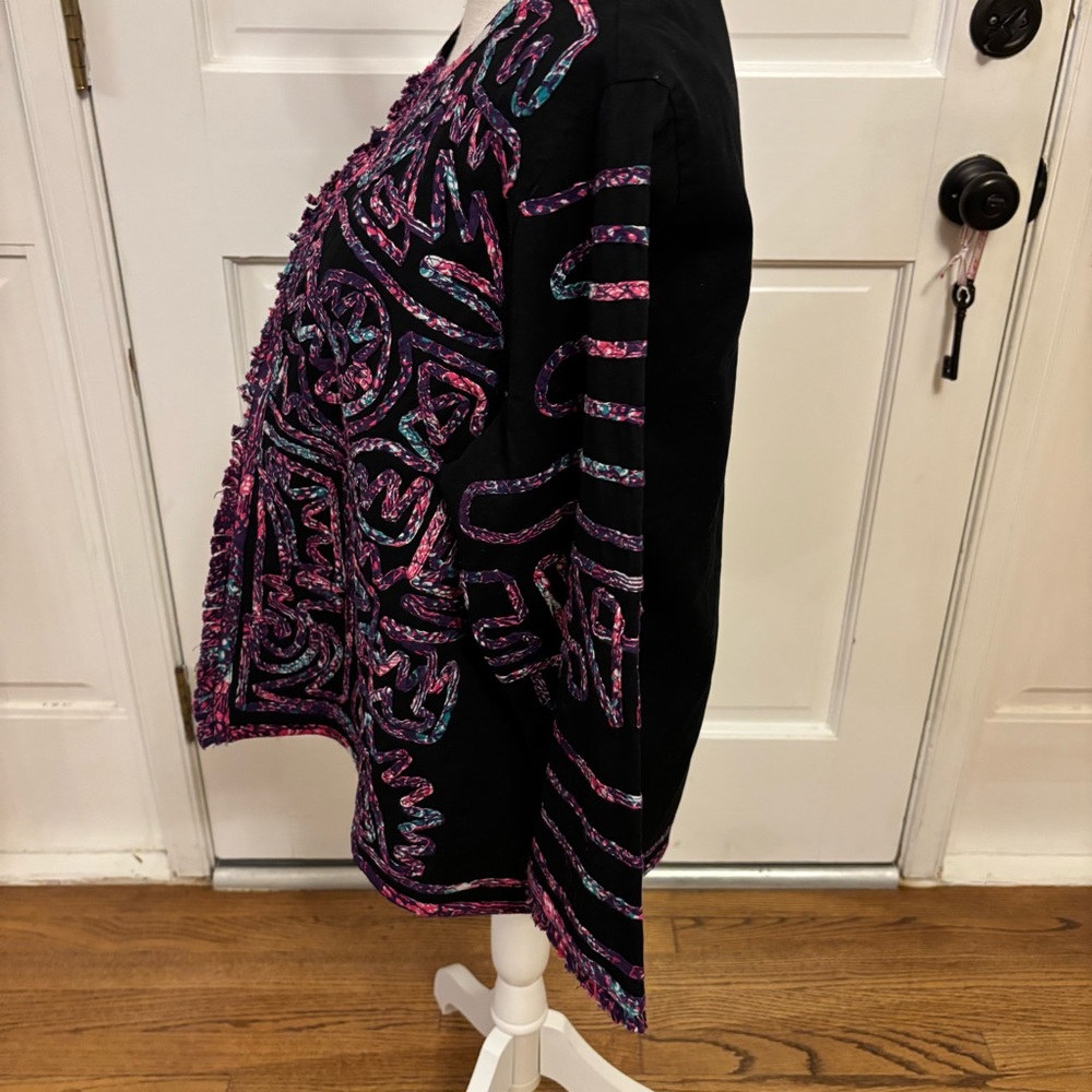 Choices Women's Black Pink‎ Patterned geometric open jacket sz large 3/4 sleeve - Picture 6 of 9
